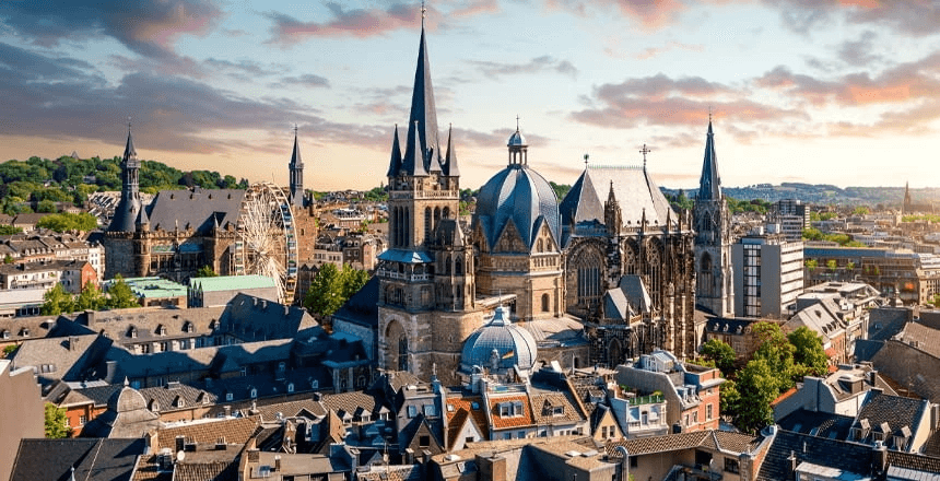 Altstadtpanorama von Aachen mit Riesenrad